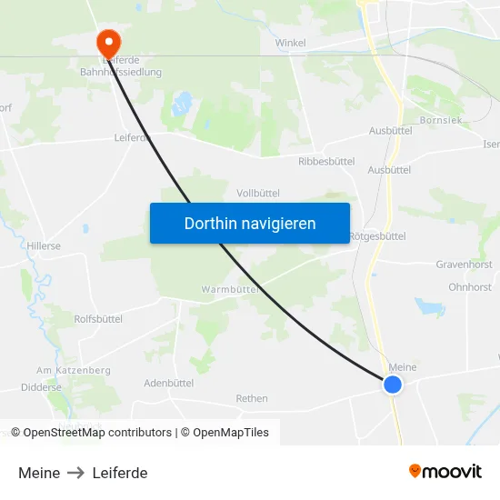 Meine to Leiferde map
