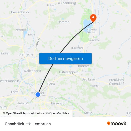 Osnabrück to Lembruch map