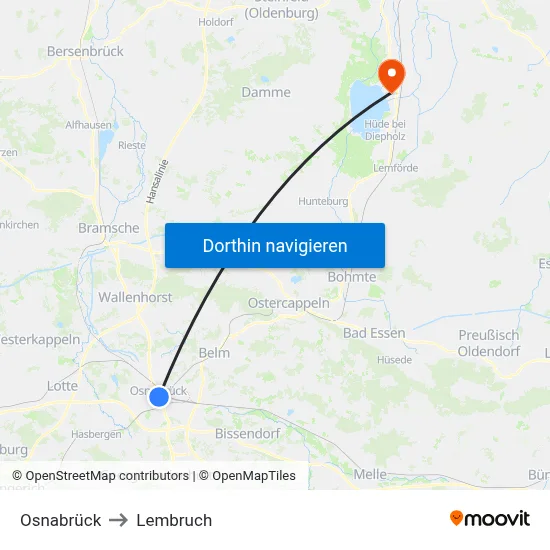 Osnabrück to Lembruch map