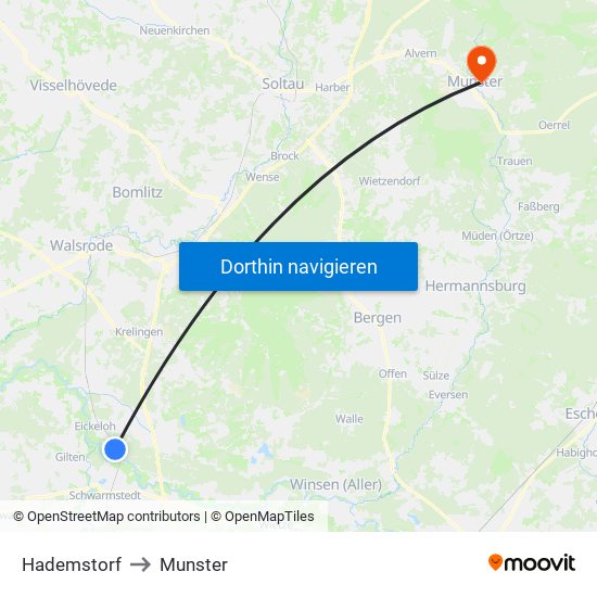 Hademstorf to Munster map