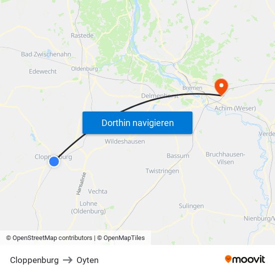 Cloppenburg to Oyten map