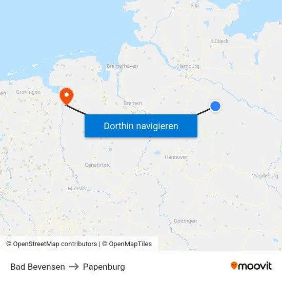 Bad Bevensen to Papenburg map