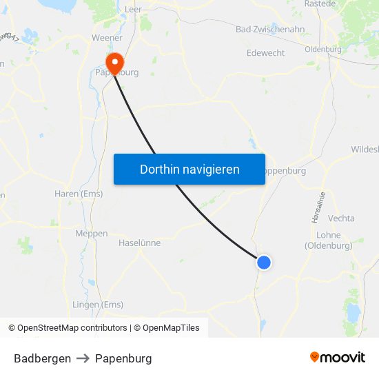 Badbergen to Papenburg map