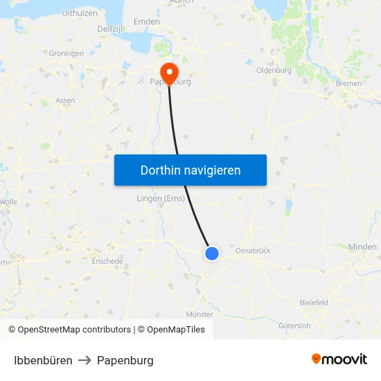 Ibbenbüren to Papenburg map