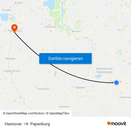 Hannover to Papenburg map