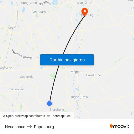 Neuenhaus to Papenburg map