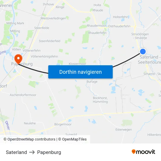 Saterland to Papenburg map