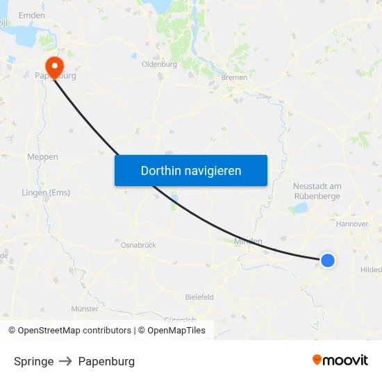Springe to Papenburg map