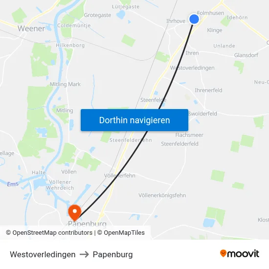 Westoverledingen to Papenburg map