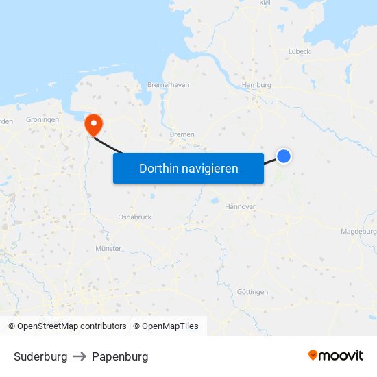 Suderburg to Papenburg map