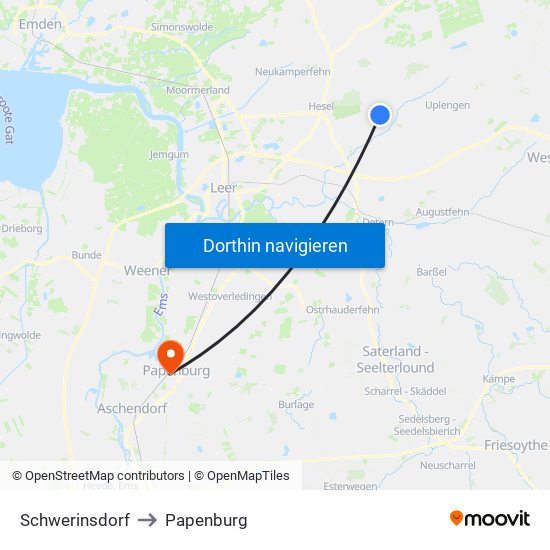 Schwerinsdorf to Papenburg map