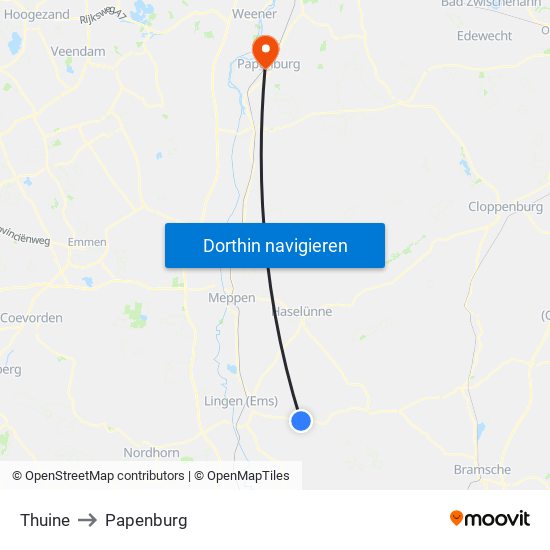 Thuine to Papenburg map