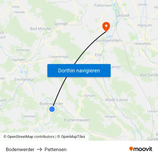 Bodenwerder to Pattensen map