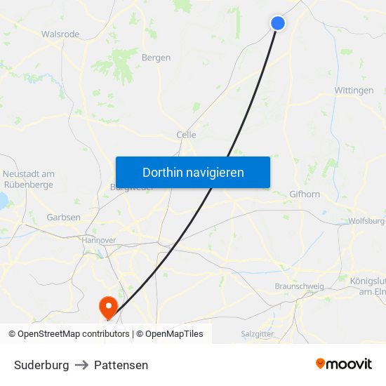 Suderburg to Pattensen map