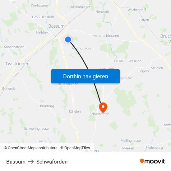 Bassum to Schwaförden map