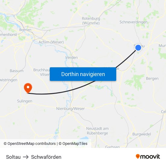 Soltau to Schwaförden map