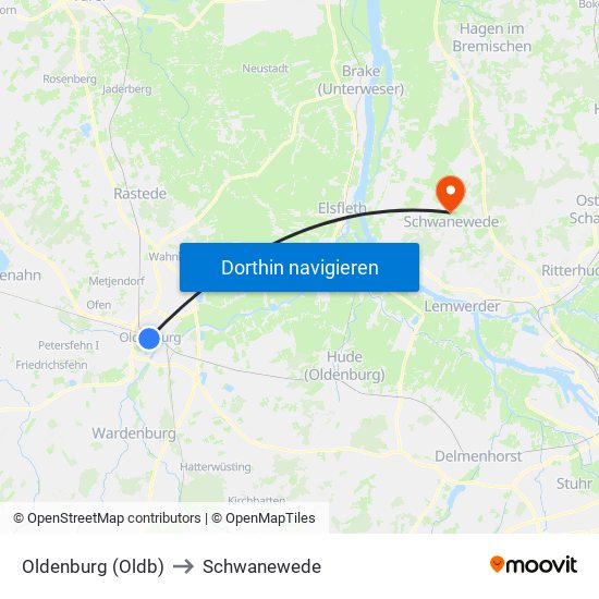 Oldenburg (Oldb) to Schwanewede map