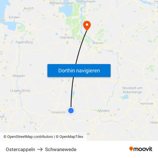 Ostercappeln to Schwanewede map