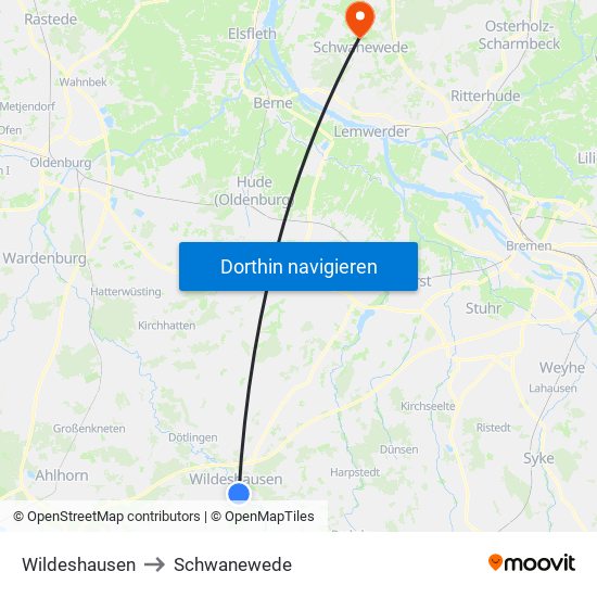 Wildeshausen to Schwanewede map