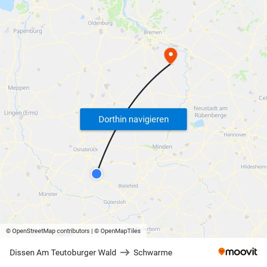 Dissen Am Teutoburger Wald to Schwarme map
