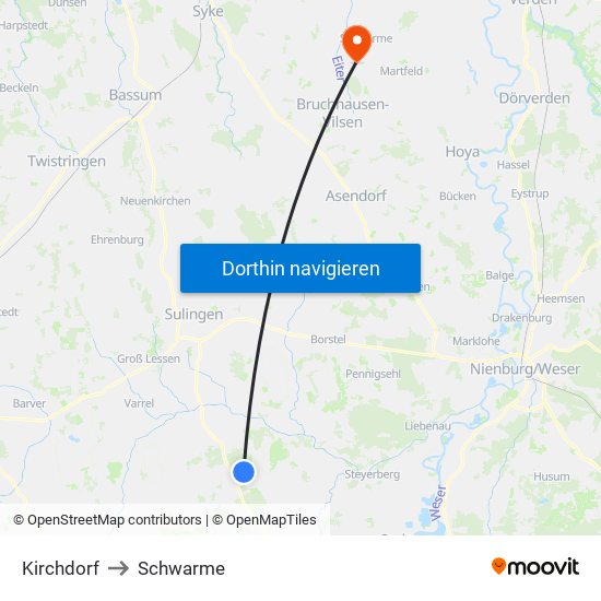 Kirchdorf to Schwarme map