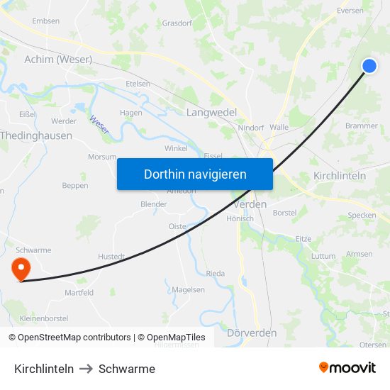 Kirchlinteln to Schwarme map