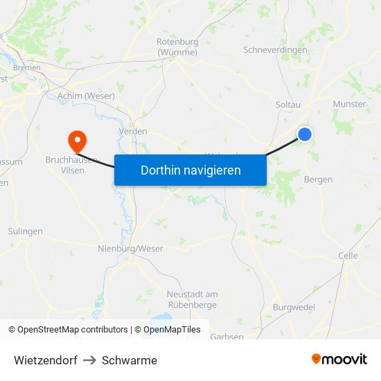 Wietzendorf to Schwarme map