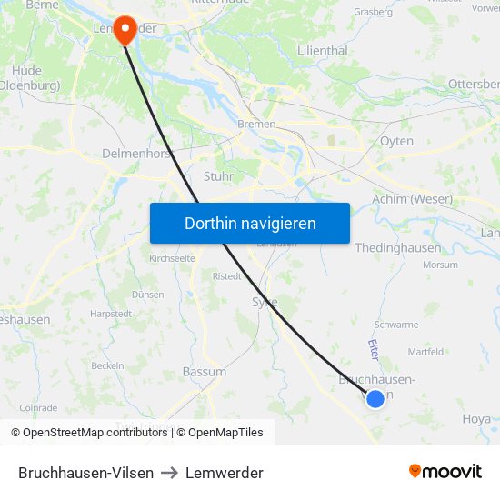 Bruchhausen-Vilsen to Lemwerder map