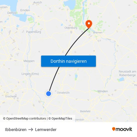 Ibbenbüren to Lemwerder map