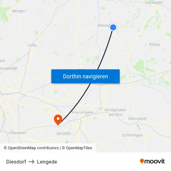 Diesdorf to Lengede map