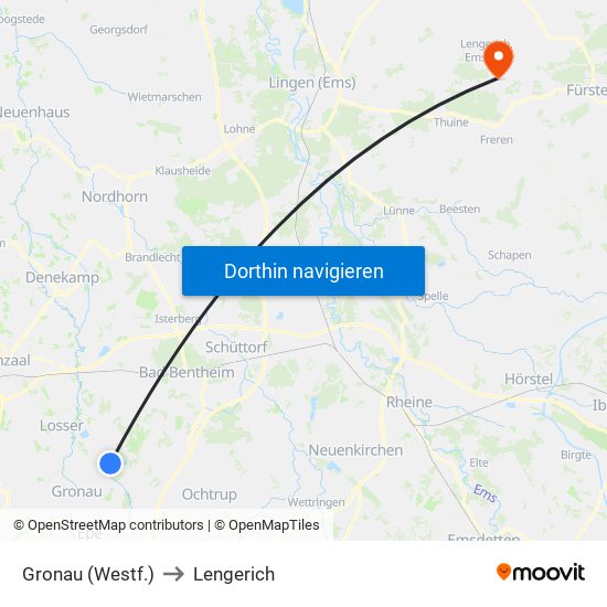 Gronau (Westf.) to Lengerich map