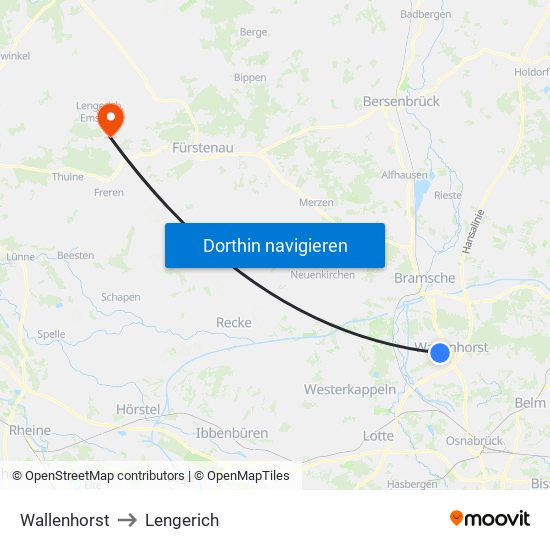 Wallenhorst to Lengerich map