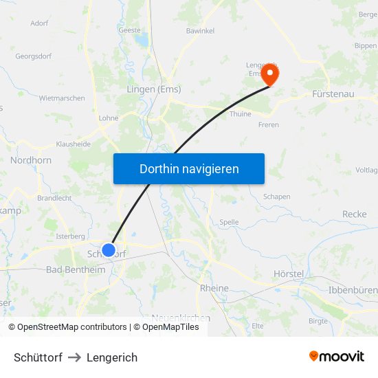 Schüttorf to Lengerich map