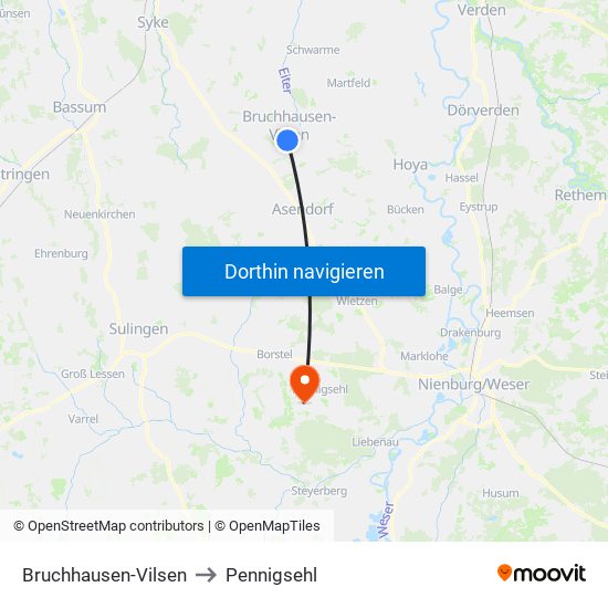 Bruchhausen-Vilsen to Pennigsehl map