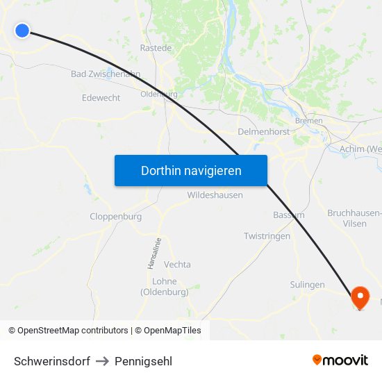 Schwerinsdorf to Pennigsehl map