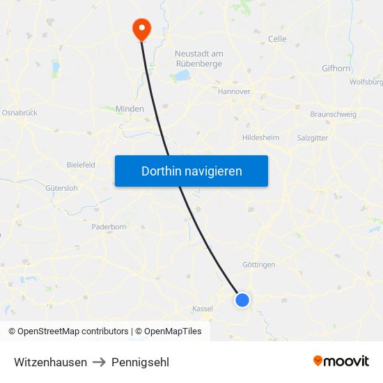 Witzenhausen to Pennigsehl map