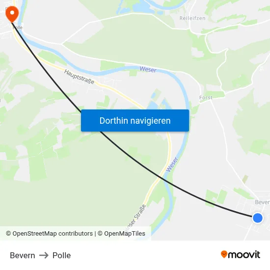 Bevern to Polle map