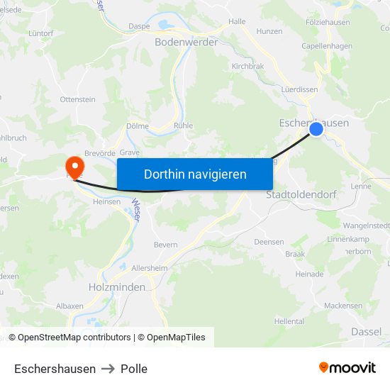 Eschershausen to Polle map