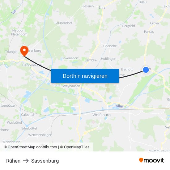 Rühen to Sassenburg map