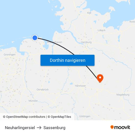 Neuharlingersiel to Sassenburg map