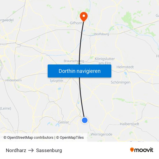 Nordharz to Sassenburg map