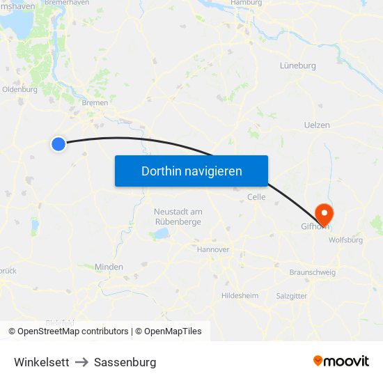 Winkelsett to Sassenburg map