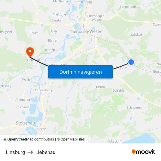 Linsburg to Liebenau map