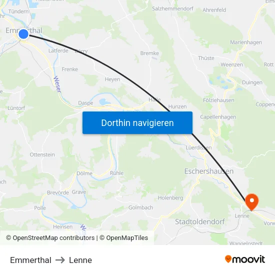 Emmerthal to Lenne map
