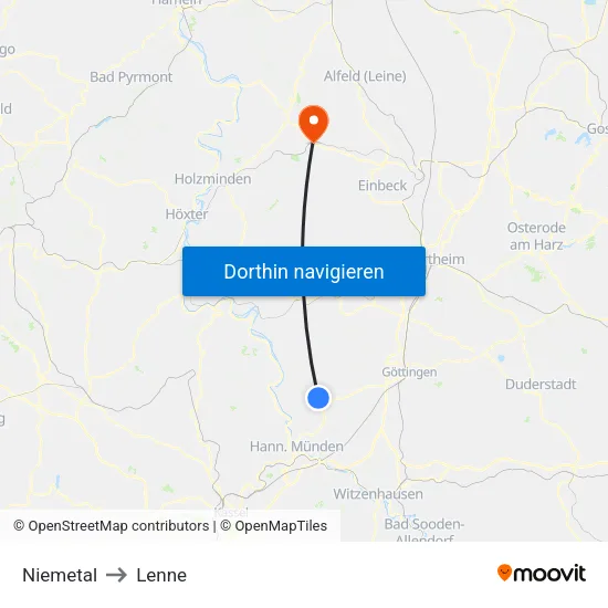 Niemetal to Lenne map