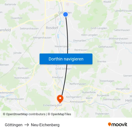 Göttingen to Neu-Eichenberg map