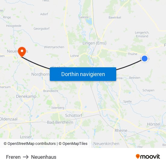 Freren to Neuenhaus map