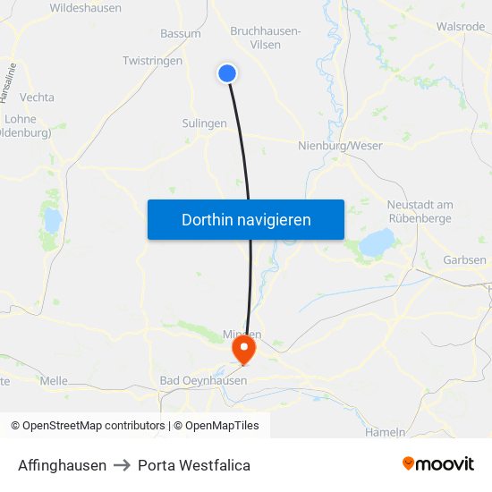 Affinghausen to Porta Westfalica map