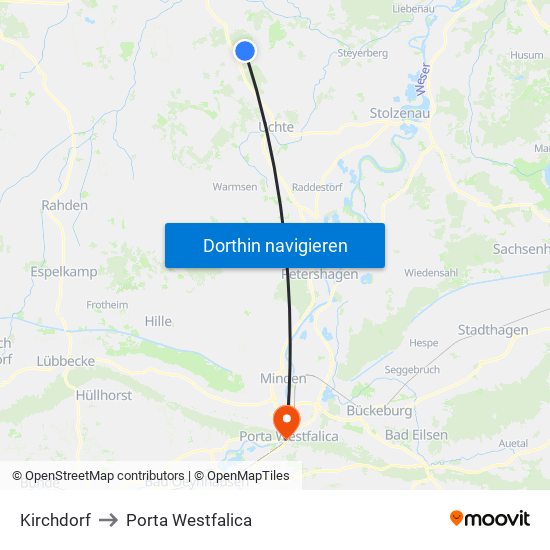 Kirchdorf to Porta Westfalica map