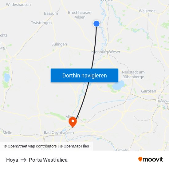 Hoya to Porta Westfalica map